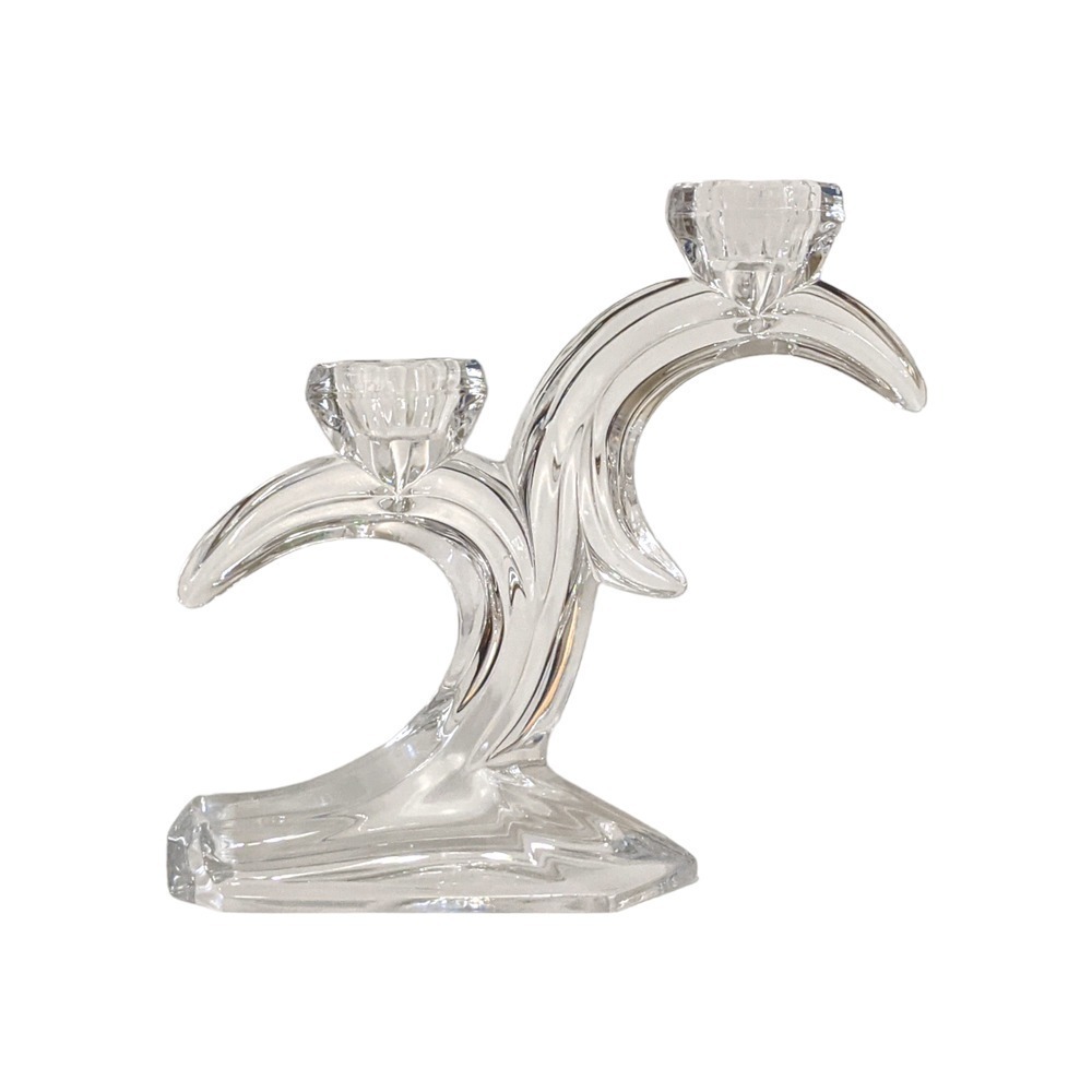 Vintage Crystal Double Candlestick Holder Sculptural Art‎ Deco Style Candelabra